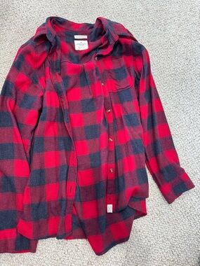 American Eagle Outfitters Red and Blue Buffalo Check Button-Down Shirt